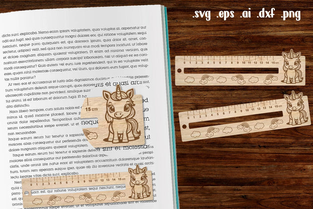 Unicorn Wooden Liner Readers Guide Ruler SVG zafrans studio 