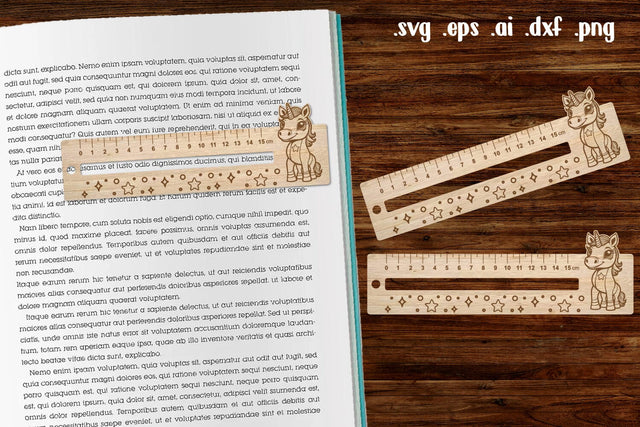 Unicorn Wooden Liner Readers Guide Ruler SVG zafrans studio 