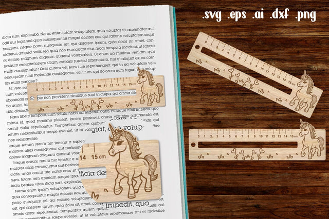 Unicorn Wooden Liner Readers Guide Ruler SVG zafrans studio 