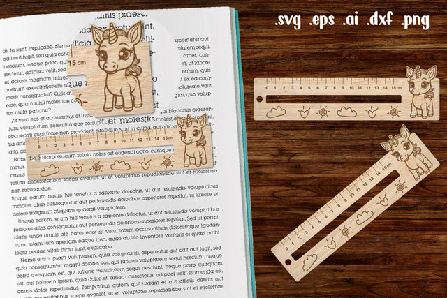 Unicorn Wooden Liner Readers Guide Ruler SVG zafrans studio 