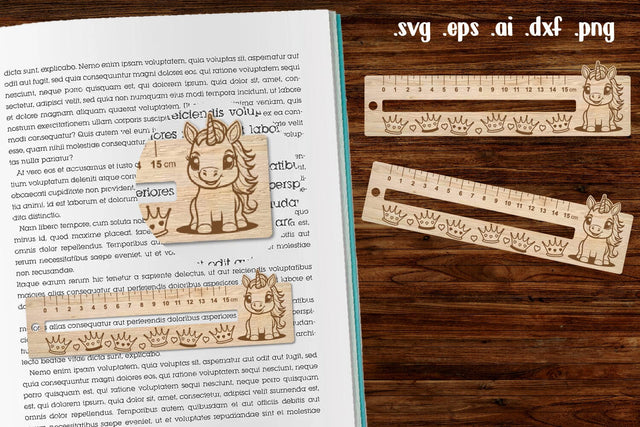 Unicorn Wooden Liner Readers Guide Ruler SVG zafrans studio 