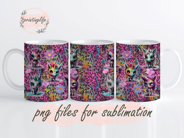 Unicorn Zombies Halloween Mug Wrap Design, Instant Digital Design Download Mug Wrap Design, Mug Design PNG Sublimation PrintingLife 