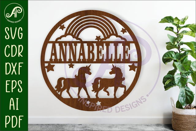 Unicorns and rainbow named wall sign SVG APInspireddesigns 