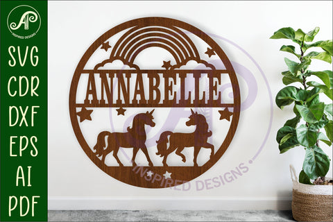 Unicorns and rainbow named wall sign SVG APInspireddesigns 
