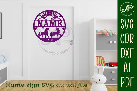Unicorns and rainbow named wall sign SVG APInspireddesigns 
