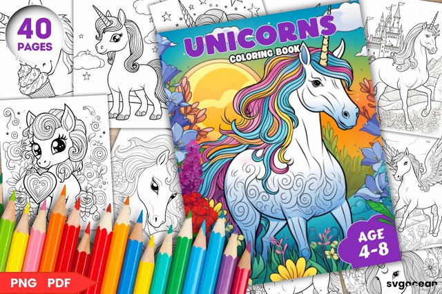 Unicorns Coloring Book | Coloring pages for kids SVG SvgOcean 