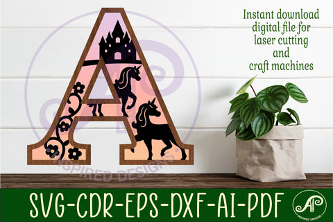 Unicorns Large A wall Letter 3 layer sign SVG APInspireddesigns 
