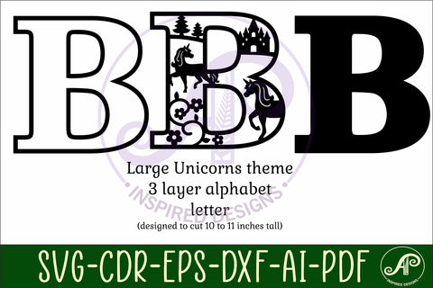Unicorns Large B wall Letter 3 layer sign SVG APInspireddesigns 