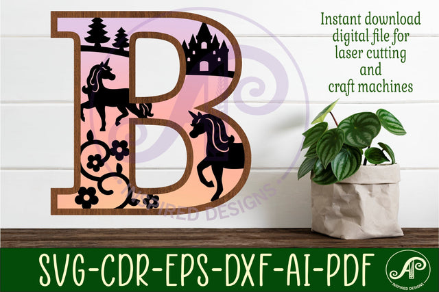 Unicorns Large B wall Letter 3 layer sign SVG APInspireddesigns 