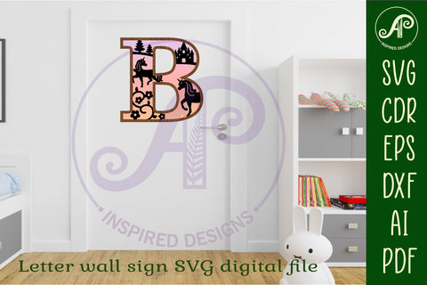 Unicorns Large B wall Letter 3 layer sign SVG APInspireddesigns 