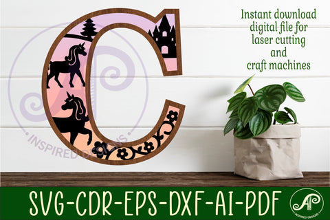 Unicorns Large C wall Letter 3 layer sign SVG APInspireddesigns 