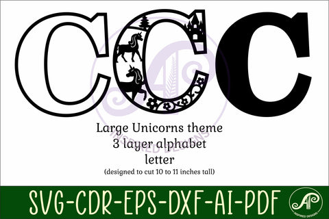 Unicorns Large C wall Letter 3 layer sign SVG APInspireddesigns 