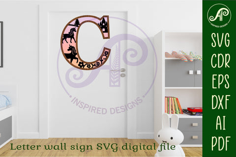 Unicorns Large C wall Letter 3 layer sign SVG APInspireddesigns 