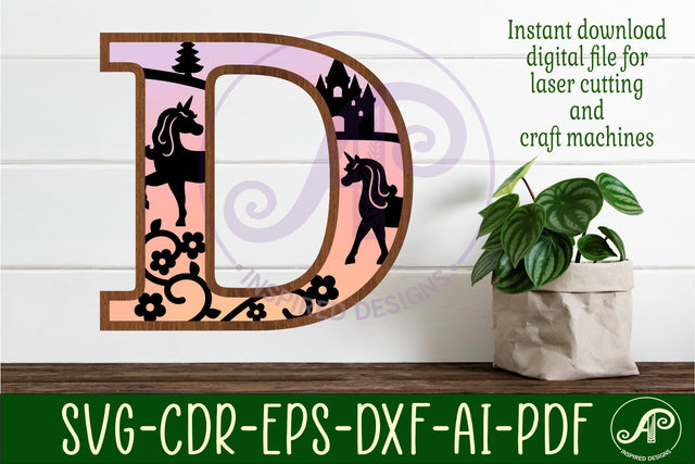 Unicorns Large D wall Letter 3 layer sign SVG APInspireddesigns 