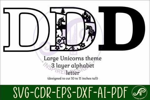 Unicorns Large D wall Letter 3 layer sign SVG APInspireddesigns 
