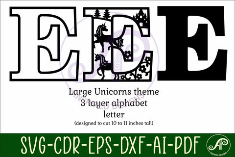 Unicorns Large E wall Letter 3 layer sign SVG APInspireddesigns 