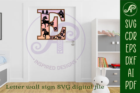 Unicorns Large E wall Letter 3 layer sign SVG APInspireddesigns 