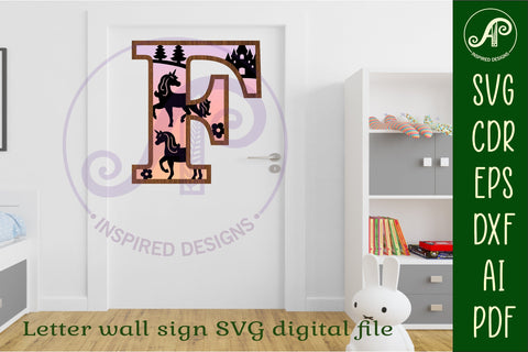 Unicorns Large F wall Letter 3 layer sign SVG APInspireddesigns 