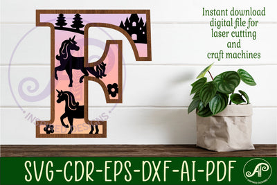 Unicorns Large F wall Letter 3 layer sign SVG APInspireddesigns 