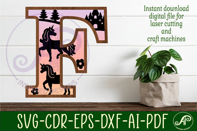 Unicorns Large F wall Letter 3 layer sign SVG APInspireddesigns 