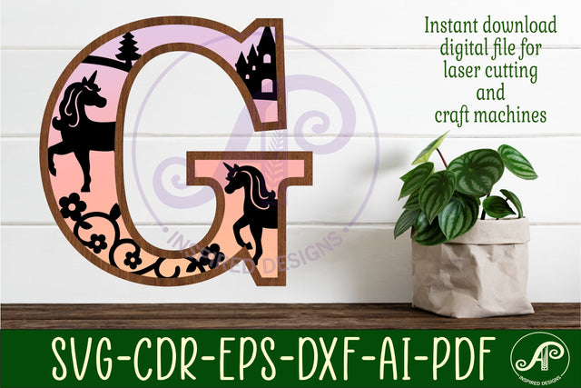 Unicorns Large G wall Letter 3 layer sign SVG APInspireddesigns 