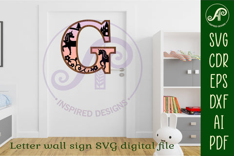 Unicorns Large G wall Letter 3 layer sign SVG APInspireddesigns 