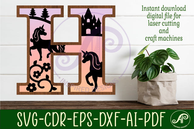 Unicorns Large H wall Letter 3 layer sign SVG APInspireddesigns 