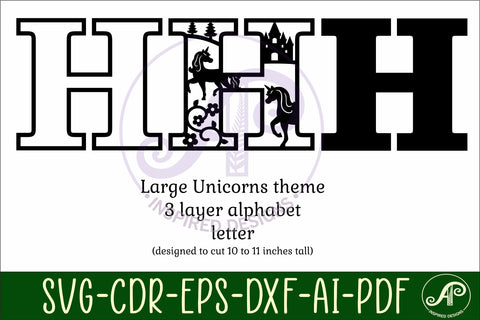 Unicorns Large H wall Letter 3 layer sign SVG APInspireddesigns 