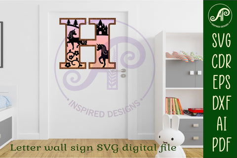 Unicorns Large H wall Letter 3 layer sign SVG APInspireddesigns 
