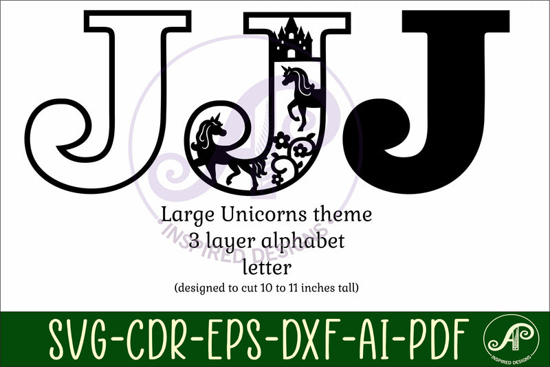 Unicorns Large J wall Letter 3 layer sign - So Fontsy
