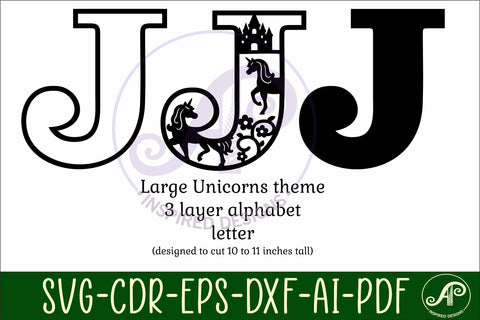 Unicorns Large J wall Letter 3 layer sign SVG APInspireddesigns 