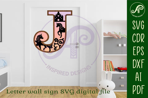 Unicorns Large J wall Letter 3 layer sign SVG APInspireddesigns 
