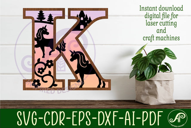 Unicorns Large K wall Letter 3 layer sign SVG APInspireddesigns 