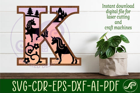 Unicorns Large K wall Letter 3 layer sign SVG APInspireddesigns 