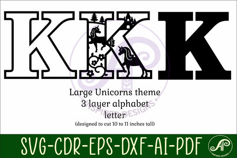 Unicorns Large K wall Letter 3 layer sign SVG APInspireddesigns 