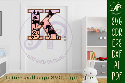 Unicorns Large K wall Letter 3 layer sign SVG APInspireddesigns 