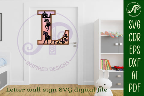 Unicorns Large L wall Letter 3 layer sign SVG APInspireddesigns 
