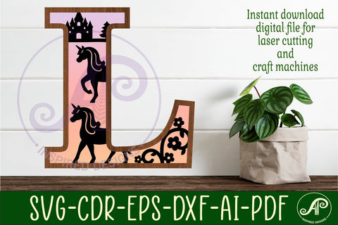 Unicorns Large L wall Letter 3 layer sign SVG APInspireddesigns 