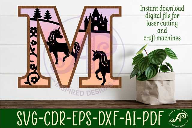 Unicorns Large M wall Letter 3 layer sign SVG APInspireddesigns 