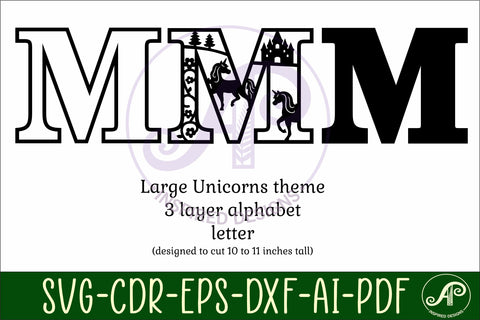 Unicorns Large M wall Letter 3 layer sign SVG APInspireddesigns 