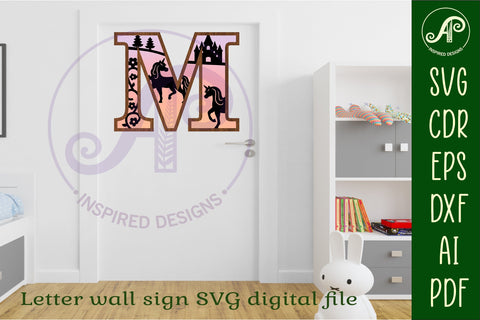 Unicorns Large M wall Letter 3 layer sign SVG APInspireddesigns 
