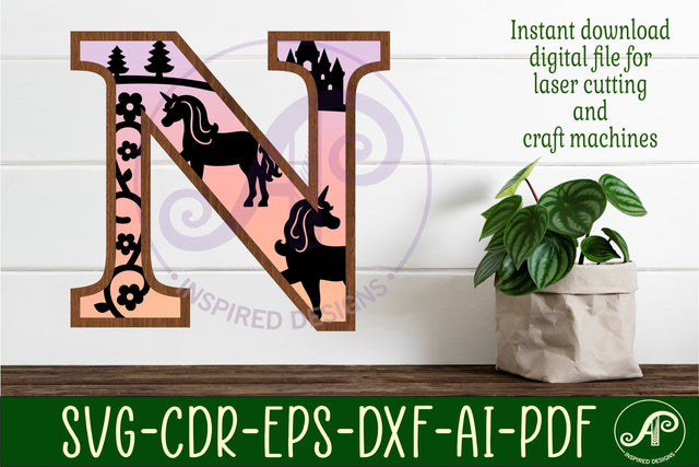 Unicorns Large N wall Letter 3 layer sign SVG APInspireddesigns 