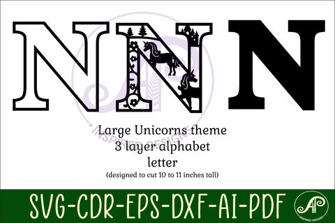 Unicorns Large N wall Letter 3 layer sign SVG APInspireddesigns 