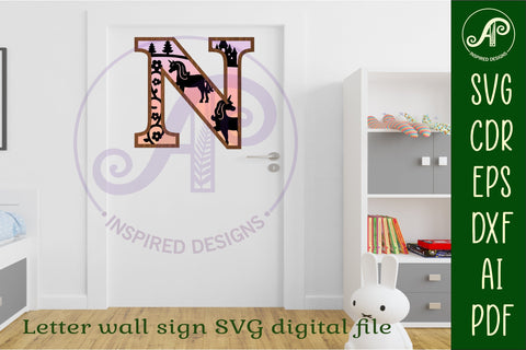 Unicorns Large N wall Letter 3 layer sign SVG APInspireddesigns 