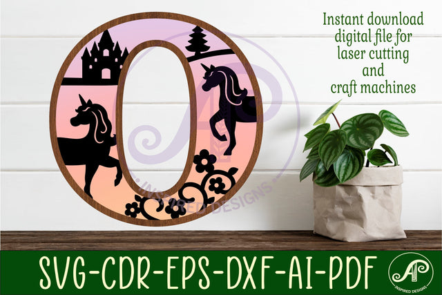Unicorns Large O wall Letter 3 layer sign SVG APInspireddesigns 