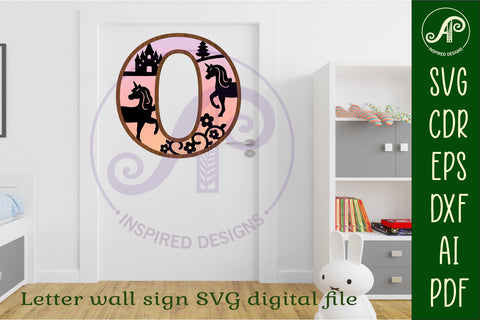 Unicorns Large O wall Letter 3 layer sign SVG APInspireddesigns 