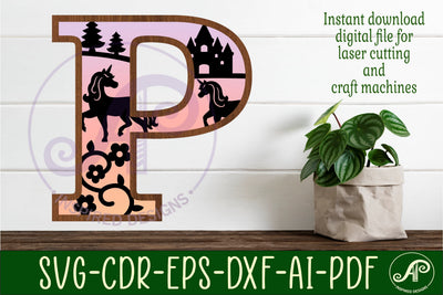 Unicorns Large P wall Letter 3 layer sign SVG APInspireddesigns 