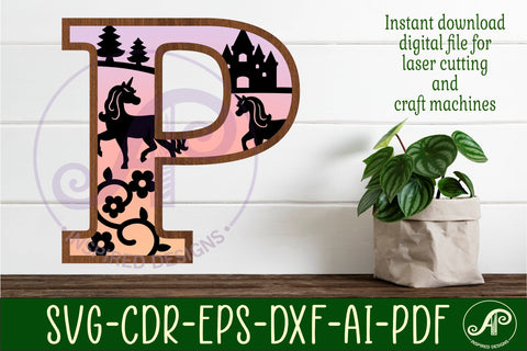 Unicorns Large P wall Letter 3 layer sign SVG APInspireddesigns 