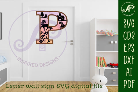 Unicorns Large P wall Letter 3 layer sign SVG APInspireddesigns 