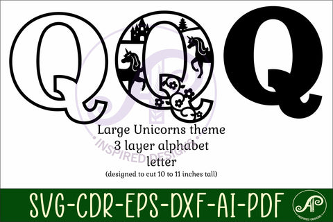 Unicorns Large Q wall Letter 3 layer sign SVG APInspireddesigns 